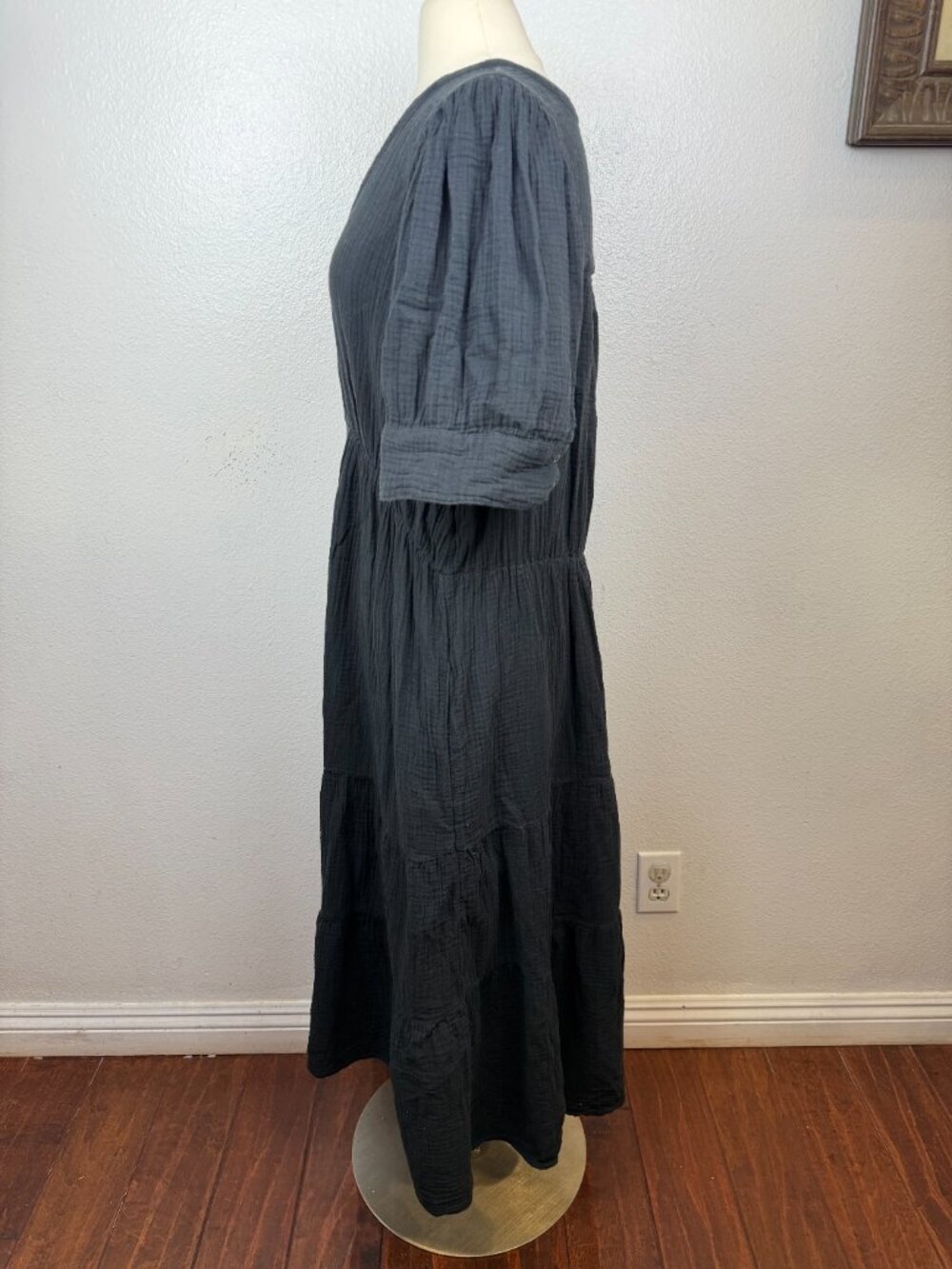 Madewell 100% Cotton Gauze Lightspun Button Front Tiered Midi Dress Size 16W - Picture 4 of 7